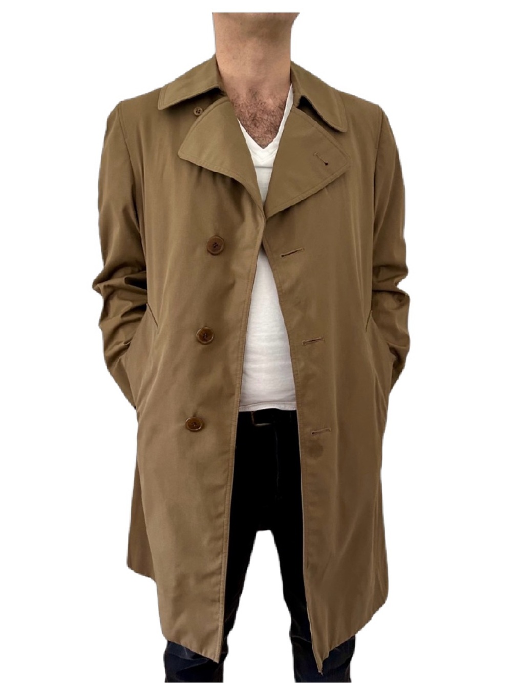 Vintage Aquascutum Aqua 5 Trench Coat Tan 36 Short Small Montreal New York